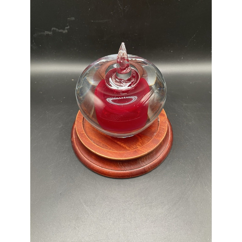 Vtg Art Glass Red Apple Fruit Sculpture Hand Blown Paperweight Clear 4" - Picture 4 of 9